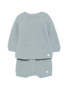 Completo maglione e pantaloncini per neonato Paz Rodriguez Kids azzurro con trecce ricamate 114171 114172 180 PaZ RODRIGUEZ KIDS 