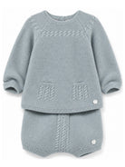 Completo maglione e pantaloncini per neonato Paz Rodriguez Kids azzurro con trecce ricamate 114171 114172 180 PaZ RODRIGUEZ KIDS 