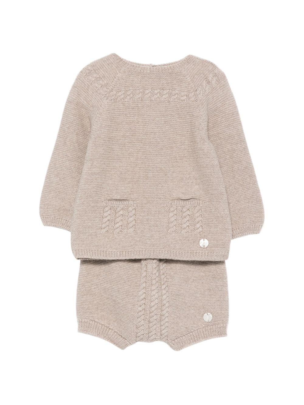 Completo maglione e pantaloncini per neonato Paz Rodriguez Kids beige con trecce ricamate 114171 114172 68 PaZ RODRIGUEZ KIDS 