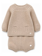 Completo maglione e pantaloncini per neonato Paz Rodriguez Kids beige con trecce ricamate 114171 114172 68 PaZ RODRIGUEZ KIDS 