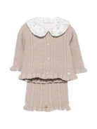 Completo maglione camicia e pantaloncini per neonata Paz Rodriguez Kids beige con stampa grafica cigno 114175 154177 114176 68 PaZ RODRIGUEZ KIDS 