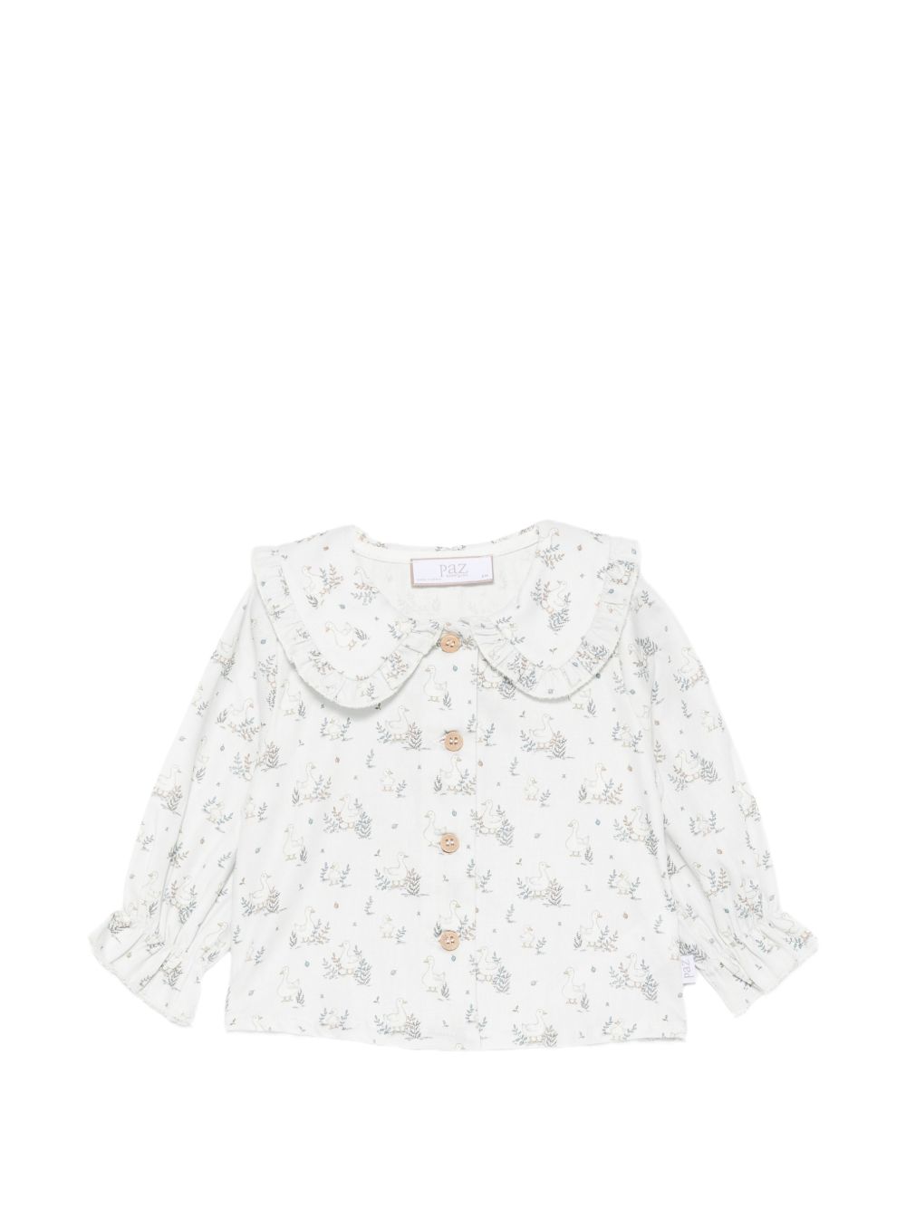 Completo maglione camicia e pantaloncini per neonata Paz Rodriguez Kids beige con stampa grafica cigno 114175 154177 114176 68 PaZ RODRIGUEZ KIDS 