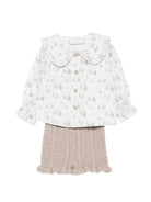 Completo maglione camicia e pantaloncini per neonata Paz Rodriguez Kids beige con stampa grafica cigno 114175 154177 114176 68 PaZ RODRIGUEZ KIDS 
