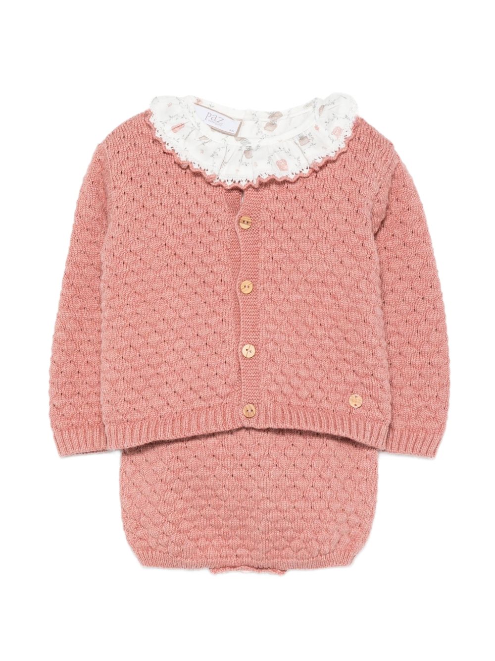 Completo maglione e pantaloncini per neonata Paz Rodriguez Kids rosa con colletto a balze 123896 153895 123894 66 PaZ RODRIGUEZ KIDS 