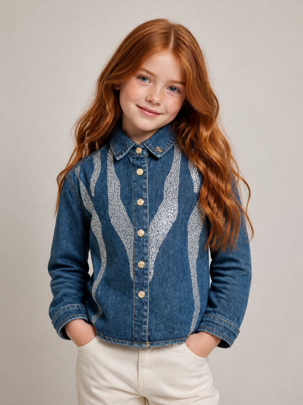 Giacca per bambina Roberto Cavalli Kids denim con effetto sfumato CGA26002CA DENIM BLUE MEDIUM ROBERTO CAVALLI KIDS 