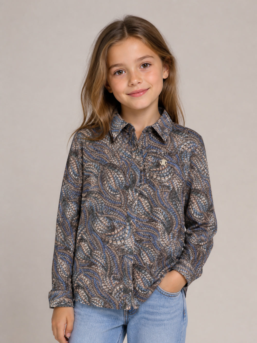 Blusa per bambina Roberto Cavalli Kids blu con colletto con fiocco CGA26014CA FAGIANELLA CERULEA ROBERTO CAVALLI KIDS 