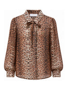 Camicia per bambina Roberto Cavalli Kids marrone con stampa animalier all-over CGA26014CA GIAGUARO NATURALE ROBERTO CAVALLI KIDS 