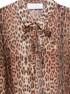 Camicia per bambina Roberto Cavalli Kids marrone con stampa animalier all-over CGA26014CA GIAGUARO NATURALE ROBERTO CAVALLI KIDS 