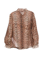 Camicia per bambina Roberto Cavalli Kids marrone con stampa animalier all-over CGA26014CA GIAGUARO NATURALE ROBERTO CAVALLI KIDS 