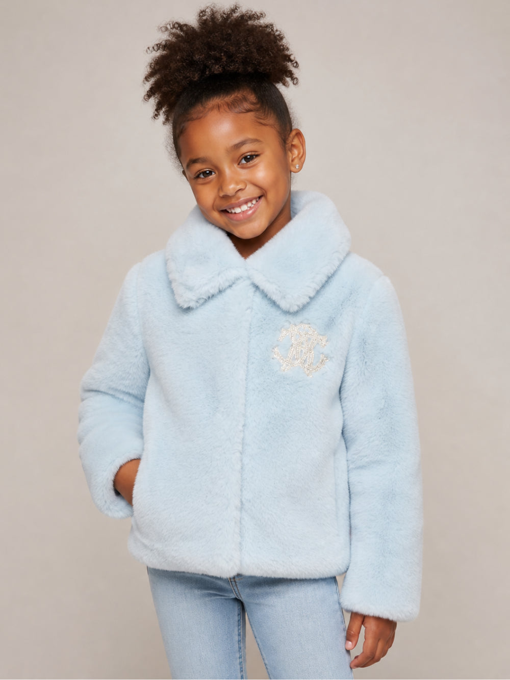 Giubbino per bambina Roberto Cavalli Kids azzurro con finitura in ecopelliccia CGA26048PL SKYRIDE ROBERTO CAVALLI KIDS 