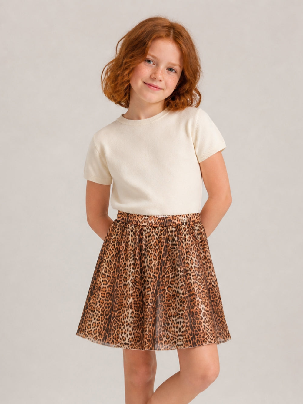 Gonna per bambina Roberto Cavalli Kids marrone con stampa animalier CGA26073GO GIAGUARO NATURALE ROBERTO CAVALLI KIDS 
