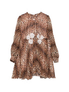 Abito per bambina Roberto Cavalli Kids marrone con applicazioni floreali CGA26080VE GIAGUARO NATURALE ROBERTO CAVALLI KIDS 
