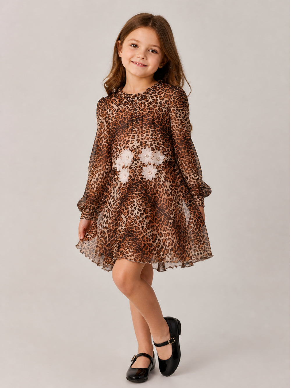 Abito per bambina Roberto Cavalli Kids marrone con applicazioni floreali CGA26080VE GIAGUARO NATURALE ROBERTO CAVALLI KIDS 