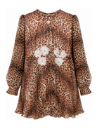 Abito per bambina Roberto Cavalli Kids marrone con applicazioni floreali CGA26080VE GIAGUARO NATURALE ROBERTO CAVALLI KIDS 