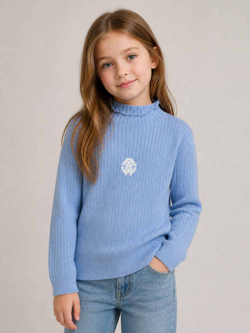 Maglione per bambina Roberto Cavalli Kids azzurro con logo ricamato sul davanti CGA26101MA BLUE LITTLE BOY ROBERTO CAVALLI KIDS 
