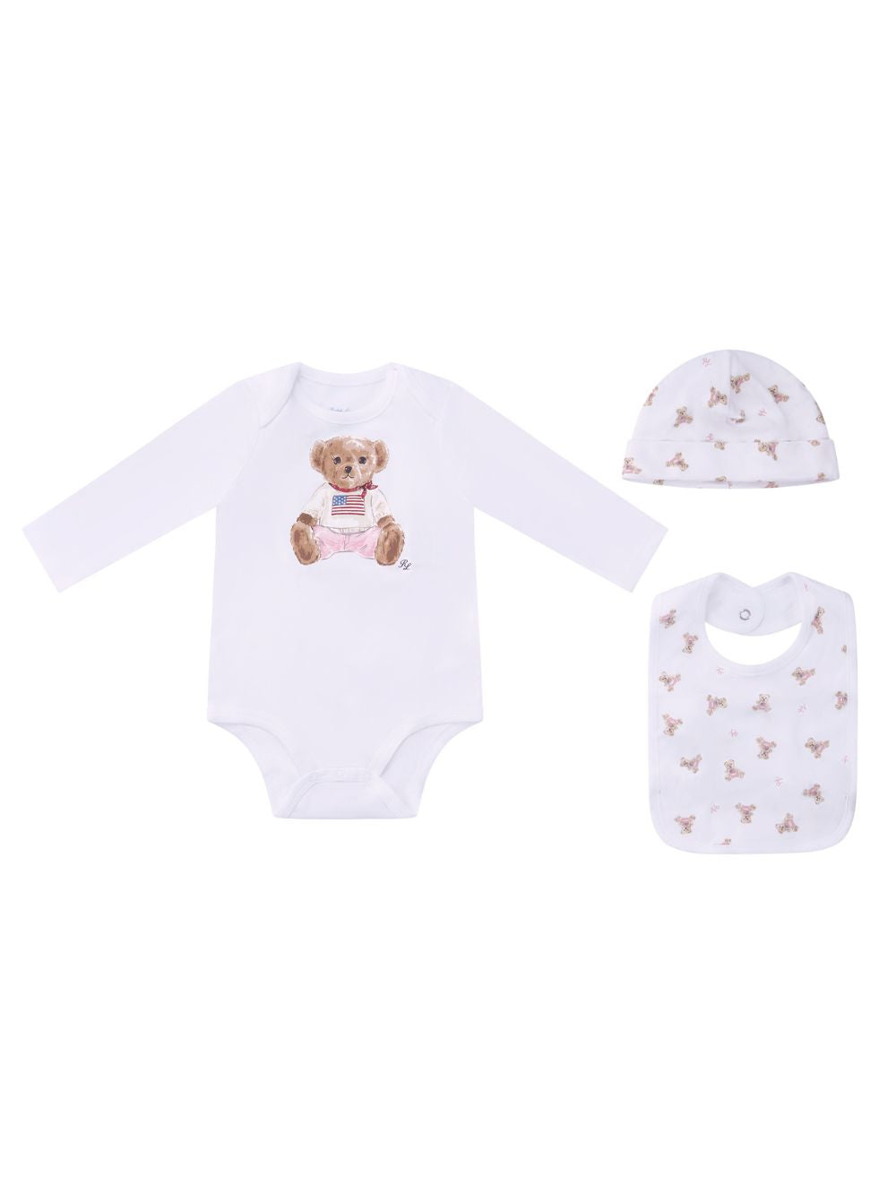 Set tutina cappellino e bavaglino per neonato Polo Ralph Lauren Kids bianco con motivo Polo Bear 310981226 001 Ralph Lauren kids 