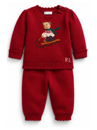 Set maglioncino e pantaloni per neonata Polo Ralph Lauren Kids rosso con ricamo orsetto 310B28761 001 Ralph Lauren kids 