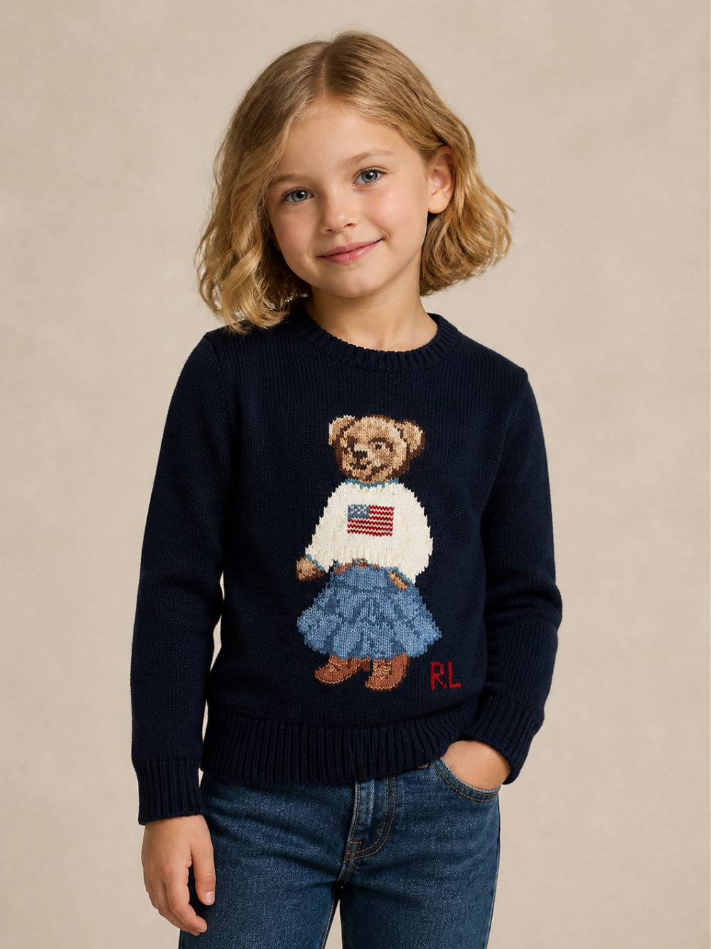 Maglione per bambina Raulph Lauren Kids blu con dettaglio ricamato 312702268 001 Ralph Lauren kids 