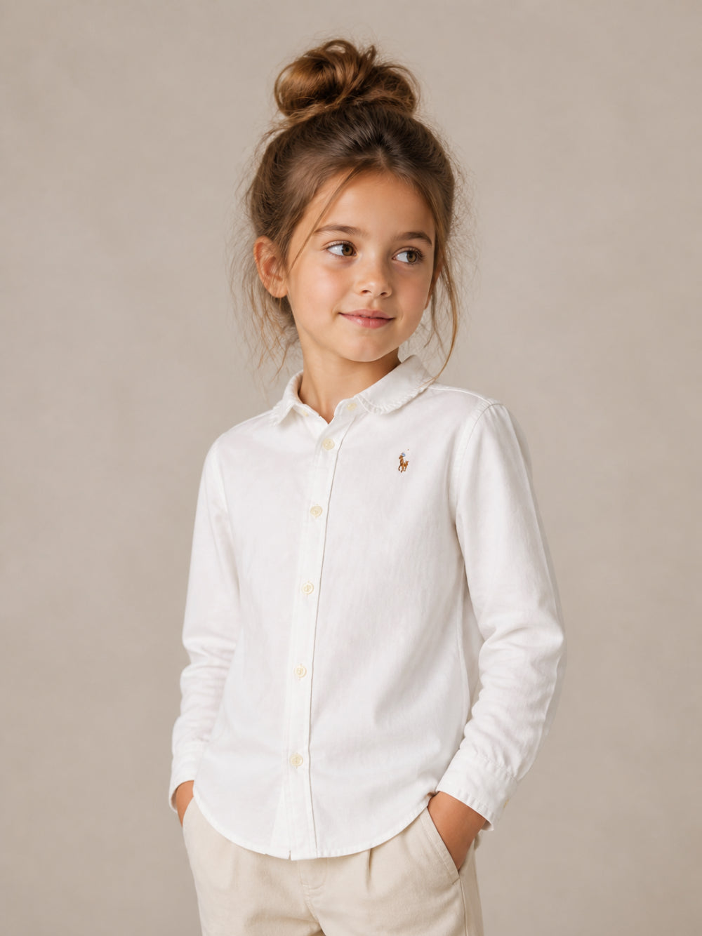 Camicia per bambina Ralph Lauren Kids bianca a maniche lunghe 312929954 004 Ralph Lauren kids 