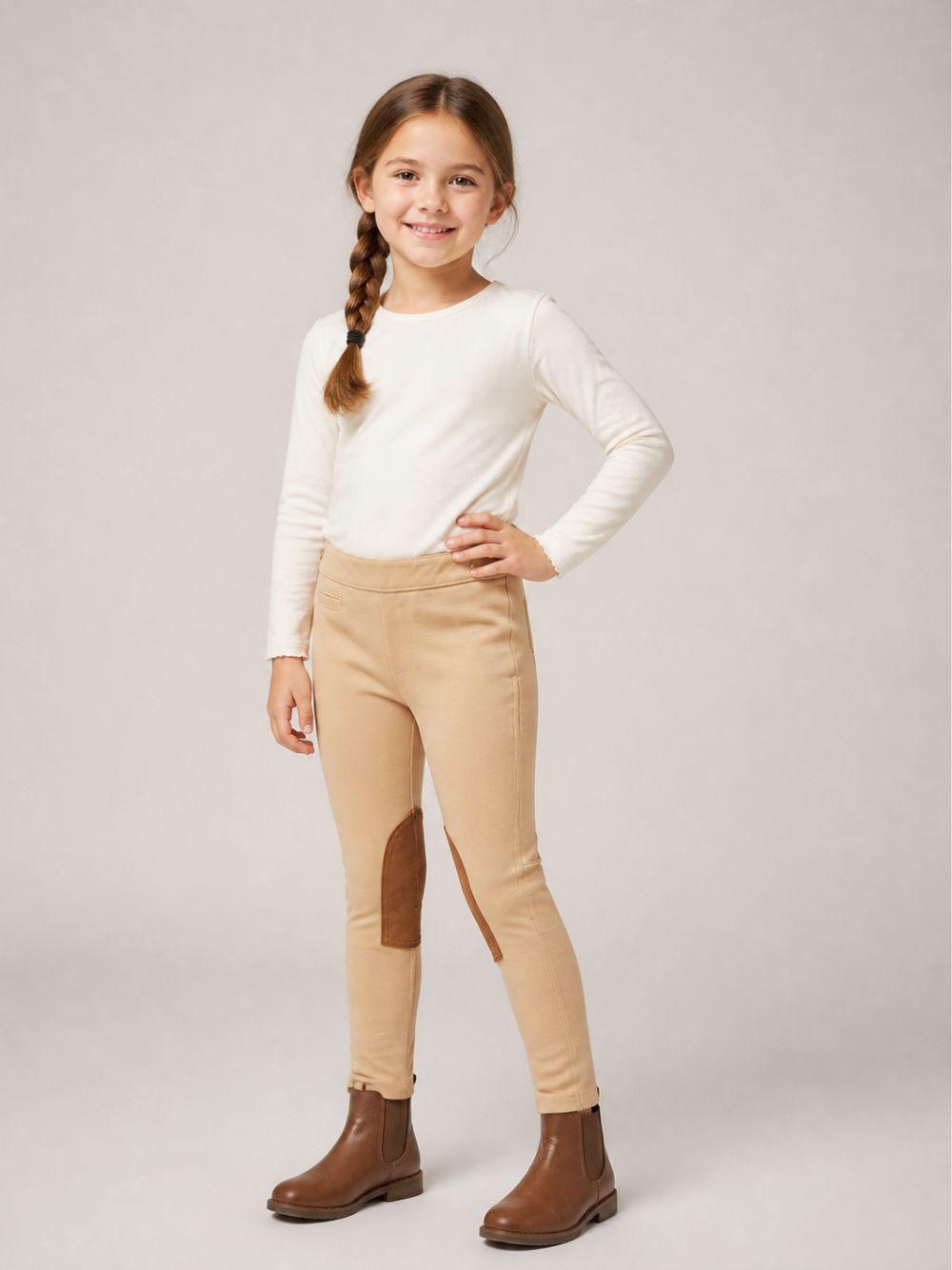 Leggings per bambina Polo Ralph Lauren Kids beige con toppe sulle gambe 312934360 001 Ralph Lauren kids 