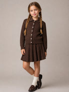 Completo cardigan e gonna per bambina Polo Ralph Lauren Kids marrone con motivo a trecce 312950779 BROWN Ralph Lauren kids 
