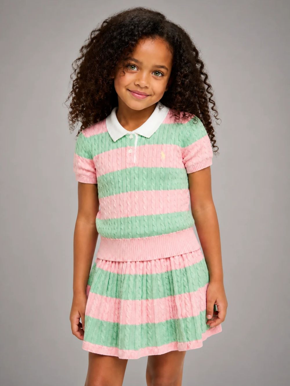 Set polo e gonna per bambina Polo Ralph Lauren Kids rosa e verde con motivo a righe 312B17824 001 Ralph Lauren kids 