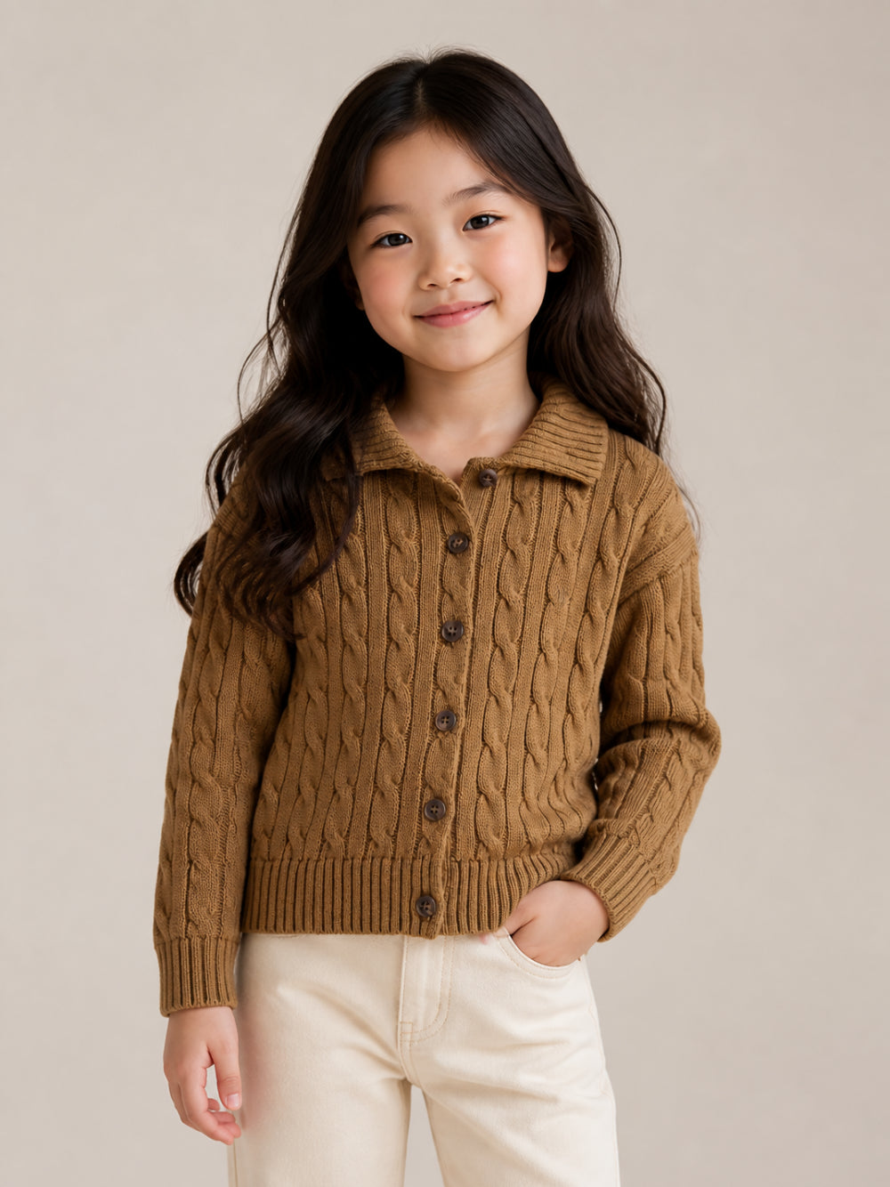 Maglione per bambina Polo Ralph Lauren KIds marrone con maglia intrecciata 312B25899 001 Ralph Lauren kids 