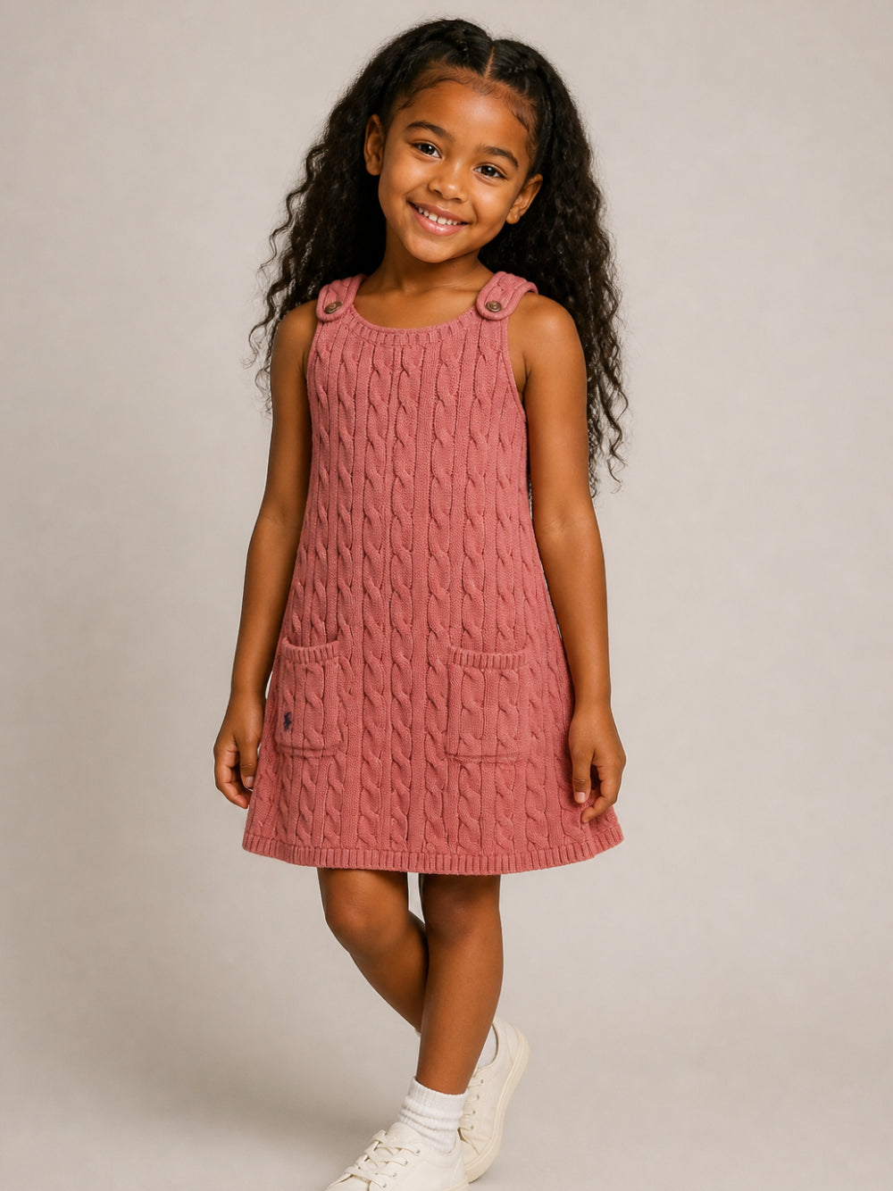 Abito per bambina Ralph Lauren Kids rosa a trecce con spalline abbottonate 312B25927 001 Ralph Lauren kids 