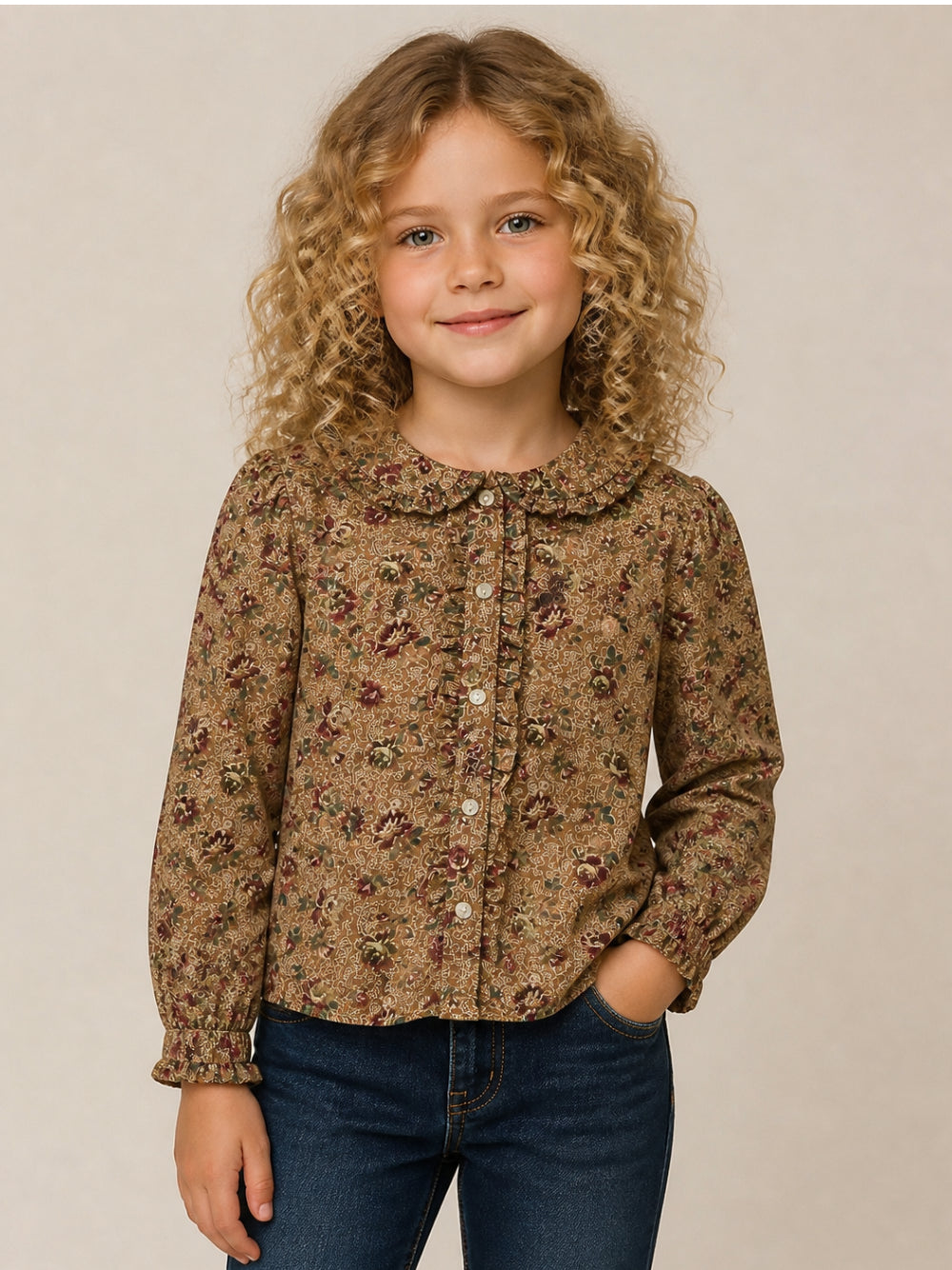 Camicia per bambina Ralph Lauren Kids beige con stampa a fiori all-over 312B26477 001 Ralph Lauren kids 