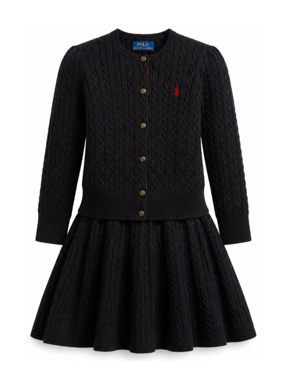 Set maglione e gonna per bambina Polo Ralph Lauren Kids nero con lavorazione intrecciata 312B28257 001 Ralph Lauren kids 