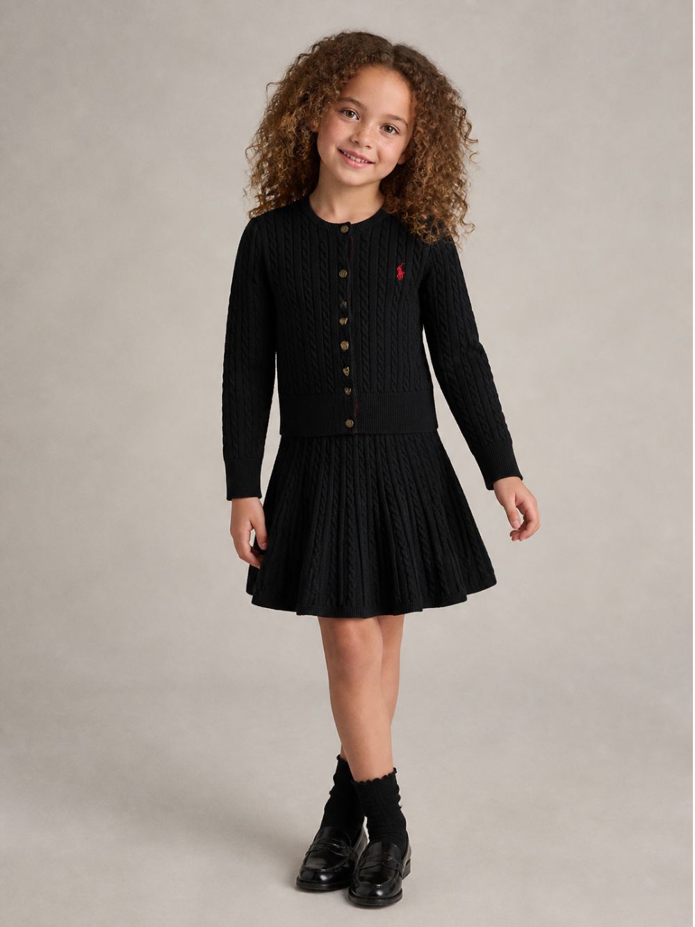 Set maglione e gonna per bambina Polo Ralph Lauren Kids nero con lavorazione intrecciata 312B28257 001 Ralph Lauren kids 