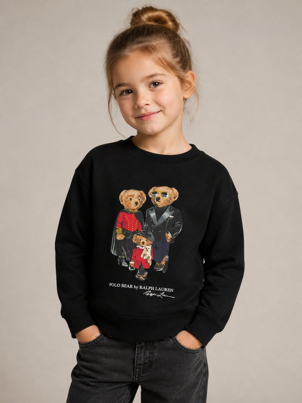 Felpa per bambina Ralph Lauren nera con stampa grafica sul davanti 312B31542 001 Ralph Lauren kids 