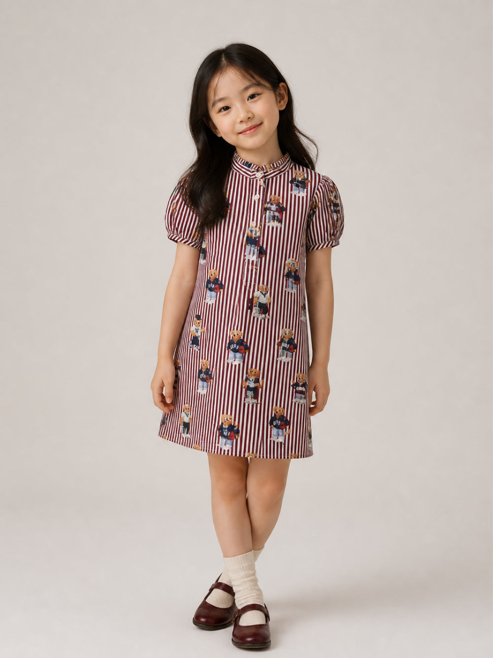 Abito per bambina Ralph Lauren Kids borgogna con motivo a righe verticali 312B35632 001 Ralph Lauren kids 