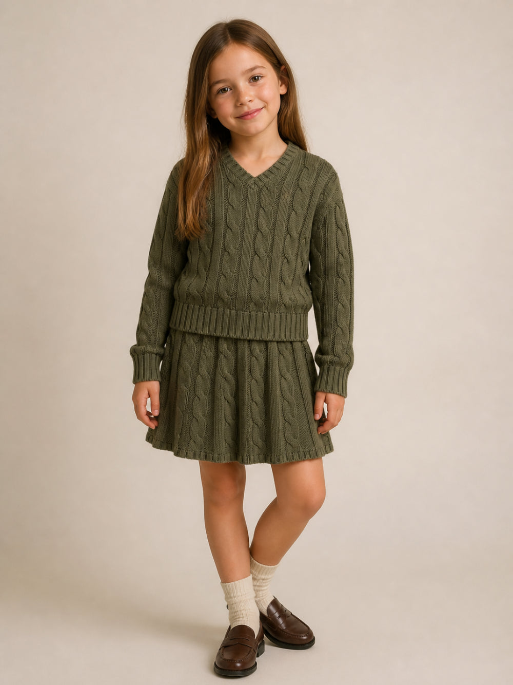 Set maglione e gonna per bambina Polo Ralph Lauren Kids verde con trama intrecciata 313978863 500 Ralph Lauren kids 