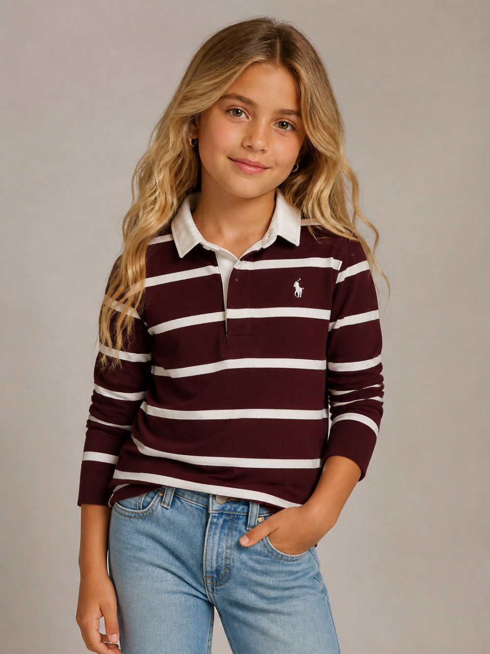 T-shirt per bambina Polo Ralph Lauren Kids rosso con design a righe bianche 313B26234 001 Ralph Lauren kids 