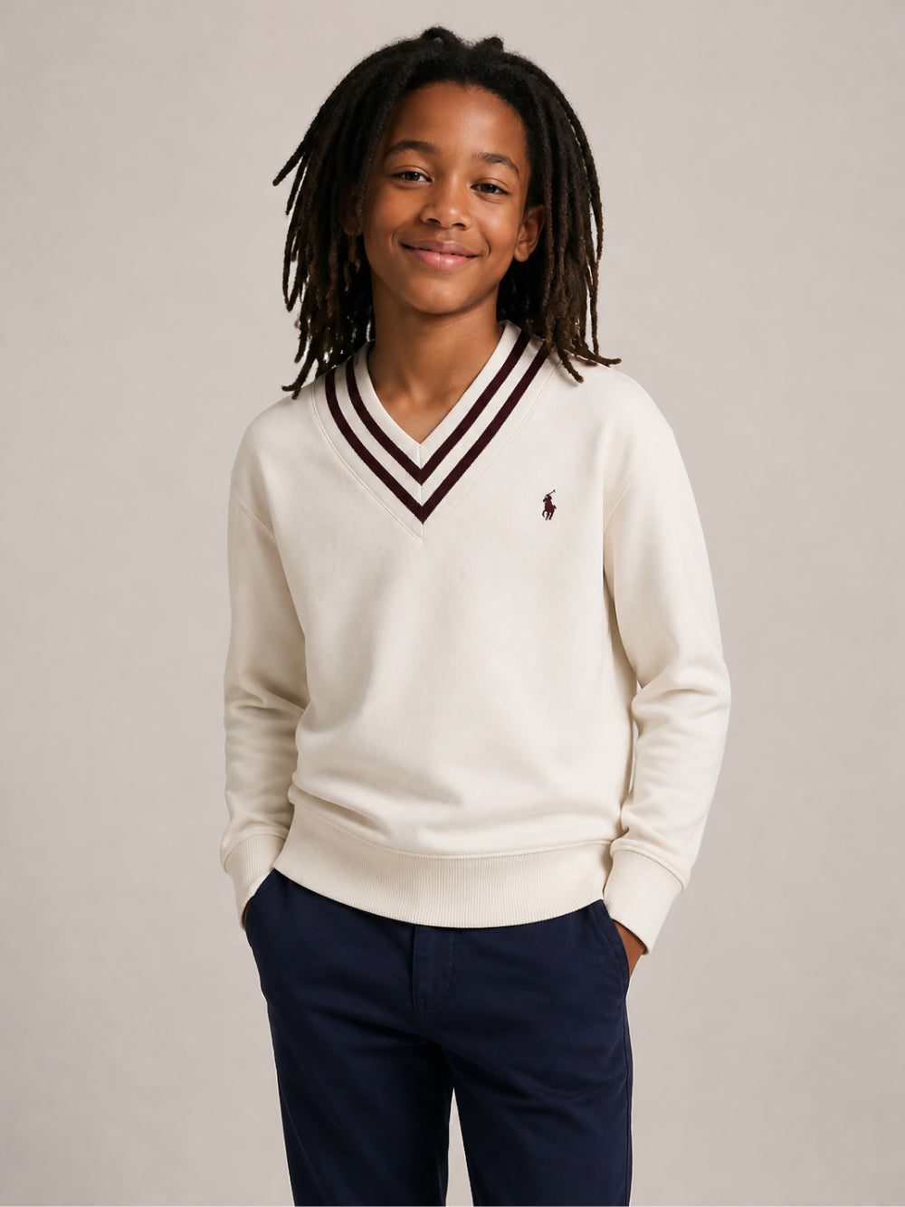 Felpa per bambino Polo Ralph Lauren Kids bianca con scollo a V 313B26259 001 Ralph Lauren kids 