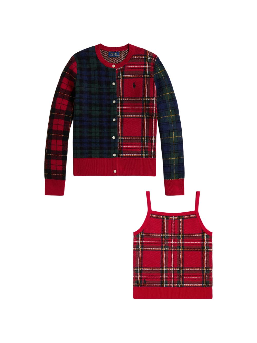 Set cardigan e top per bambina Polo Ralph Lauren Kids rosso con design a patchwork 313B28314 001 Ralph Lauren kids 