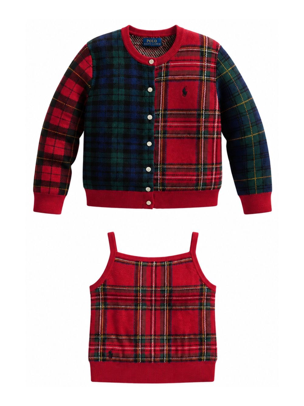 Set cardigan e top per bambina Polo Ralph Lauren Kids rosso con design a patchwork 313B28314 001 Ralph Lauren kids 