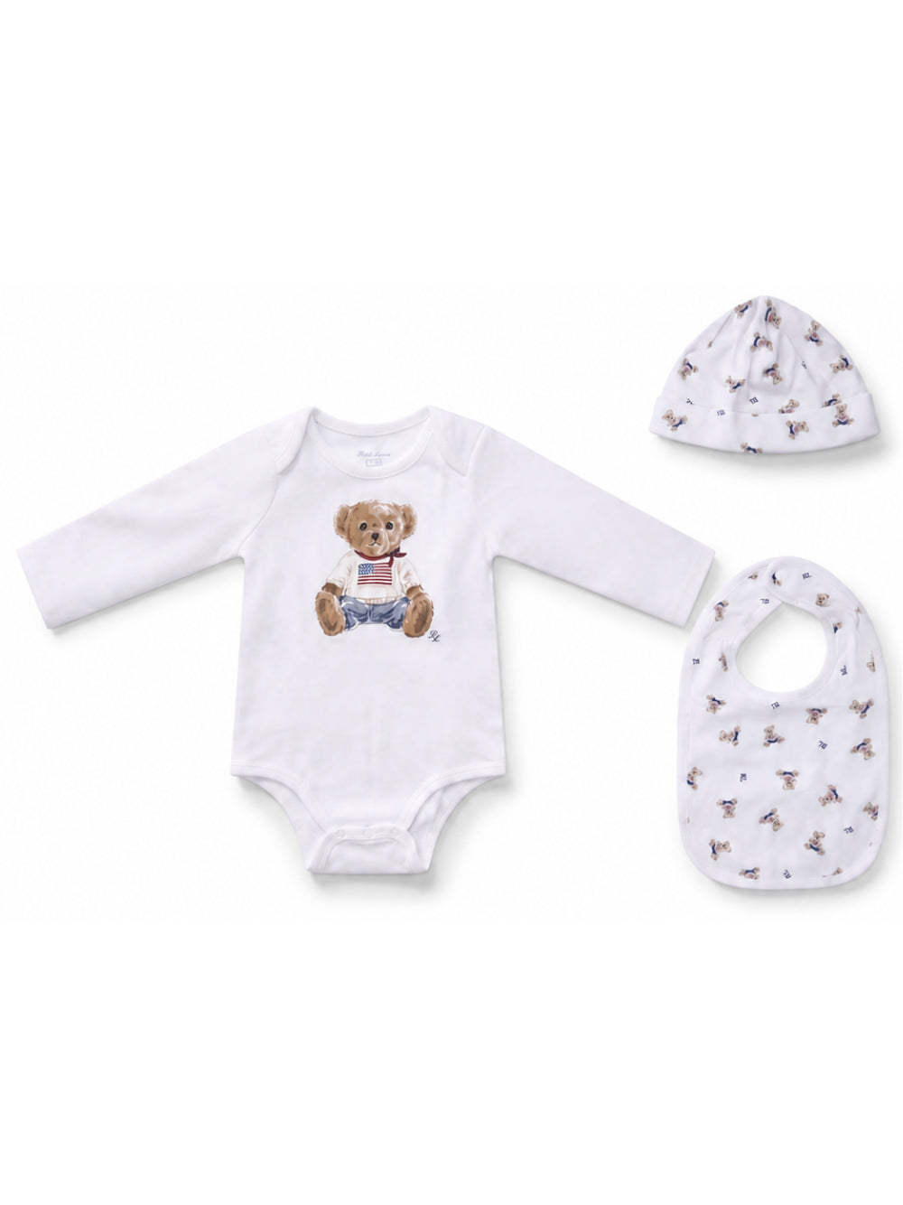 Set tutina bavaglino e cappellino per neonato Polo Ralph Lauren Kids bianco con stampa Teddy Bear 320P00760 001 Ralph Lauren kids 