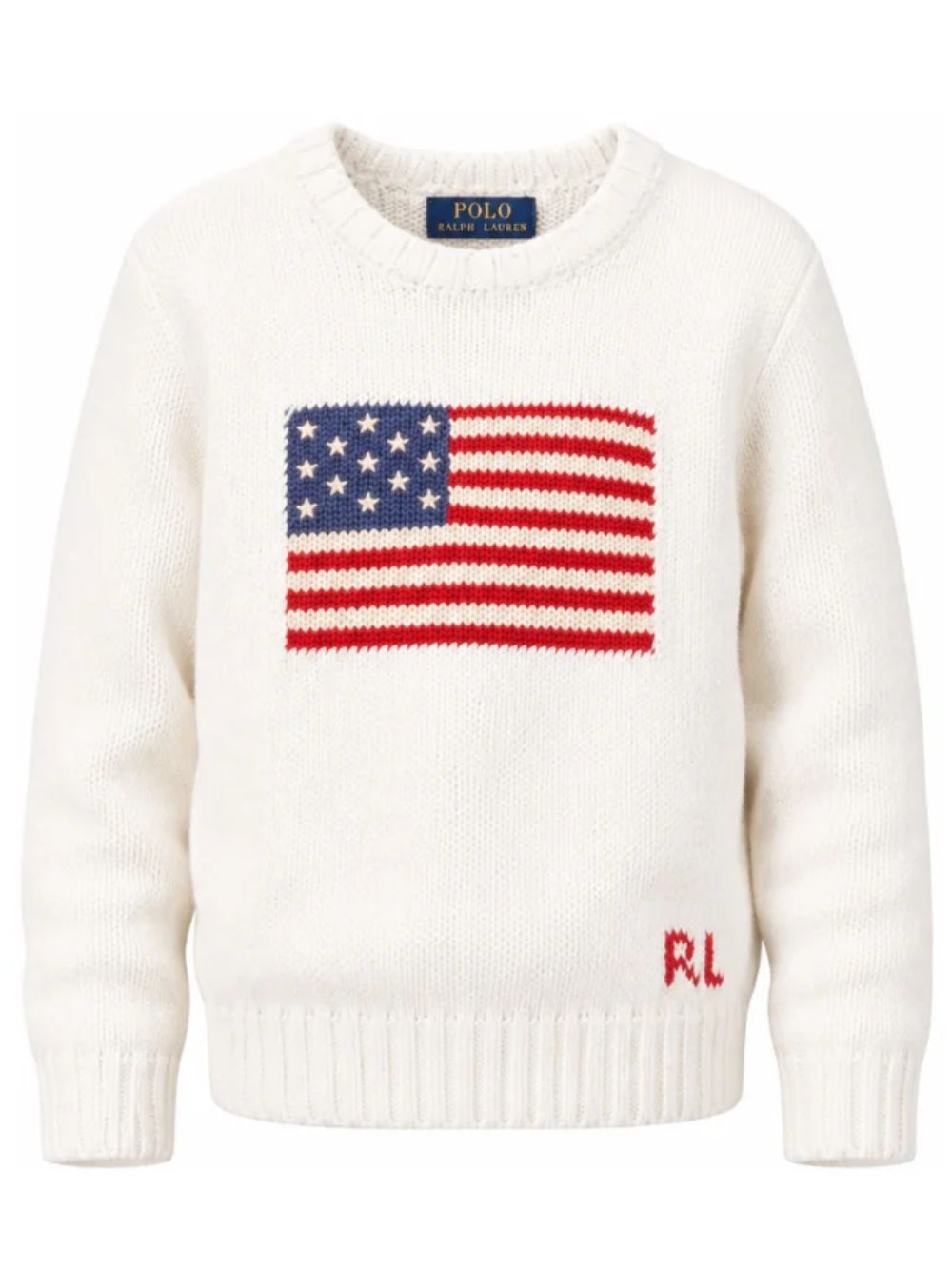 Maglione per bambino Polo Ralph Lauren Kids bianco con bandiera americana ricamata sul davanti 322668285 006 Ralph Lauren kids 