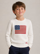 Maglione per bambino Polo Ralph Lauren Kids bianco con bandiera americana ricamata sul davanti 322668285 006 Ralph Lauren kids 