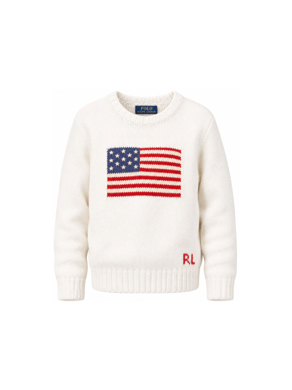 Maglione per bambino Polo Ralph Lauren Kids bianco con bandiera americana ricamata sul davanti 322668285 006 Ralph Lauren kids 