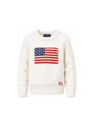 Maglione per bambino Polo Ralph Lauren Kids bianco con bandiera americana ricamata sul davanti 322668285 006 Ralph Lauren kids 