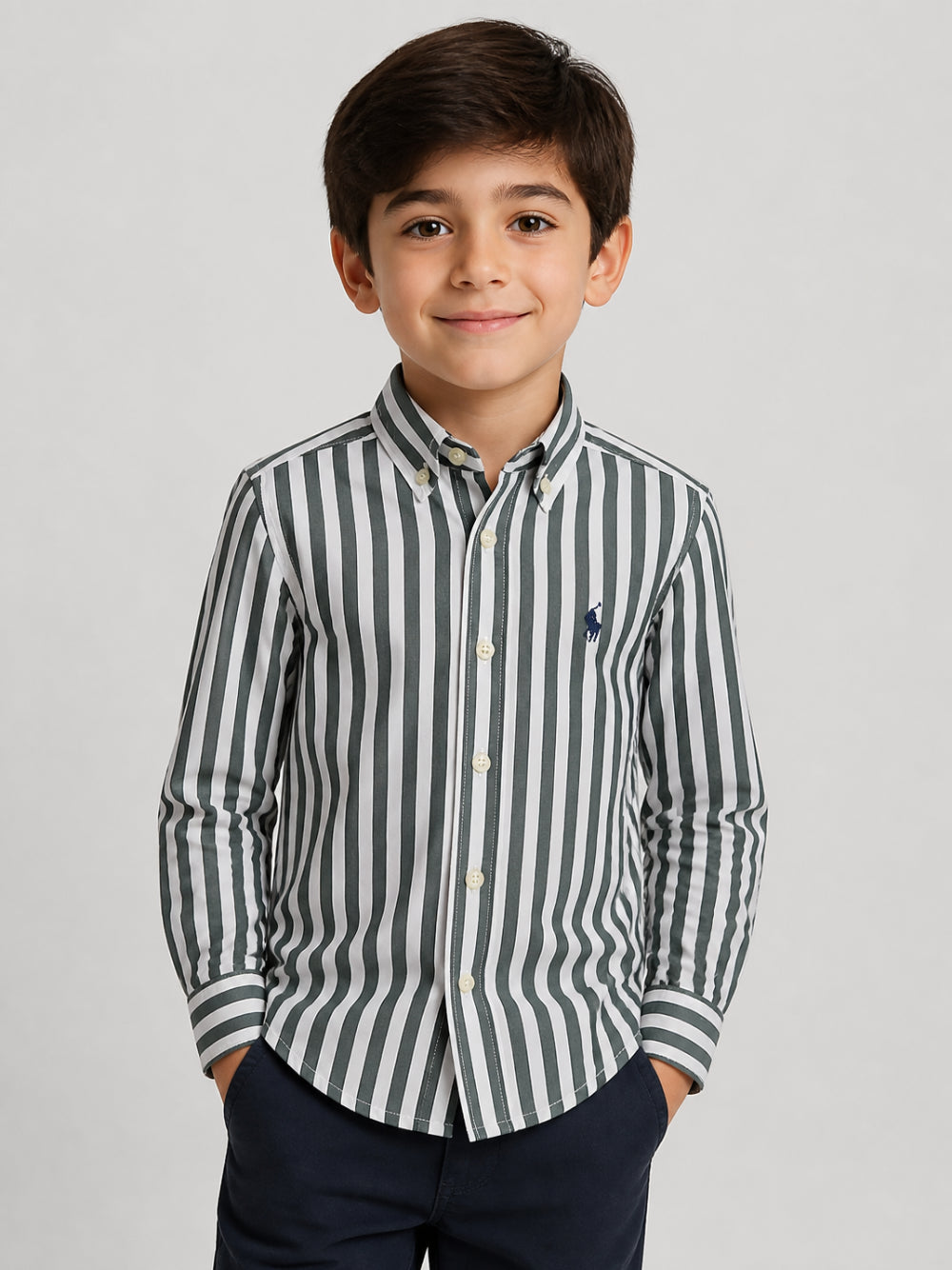 Camicia per bambino Ralph Lauren Kids verde con motivo a righe verticali 322979319 GREEN Ralph Lauren kids 