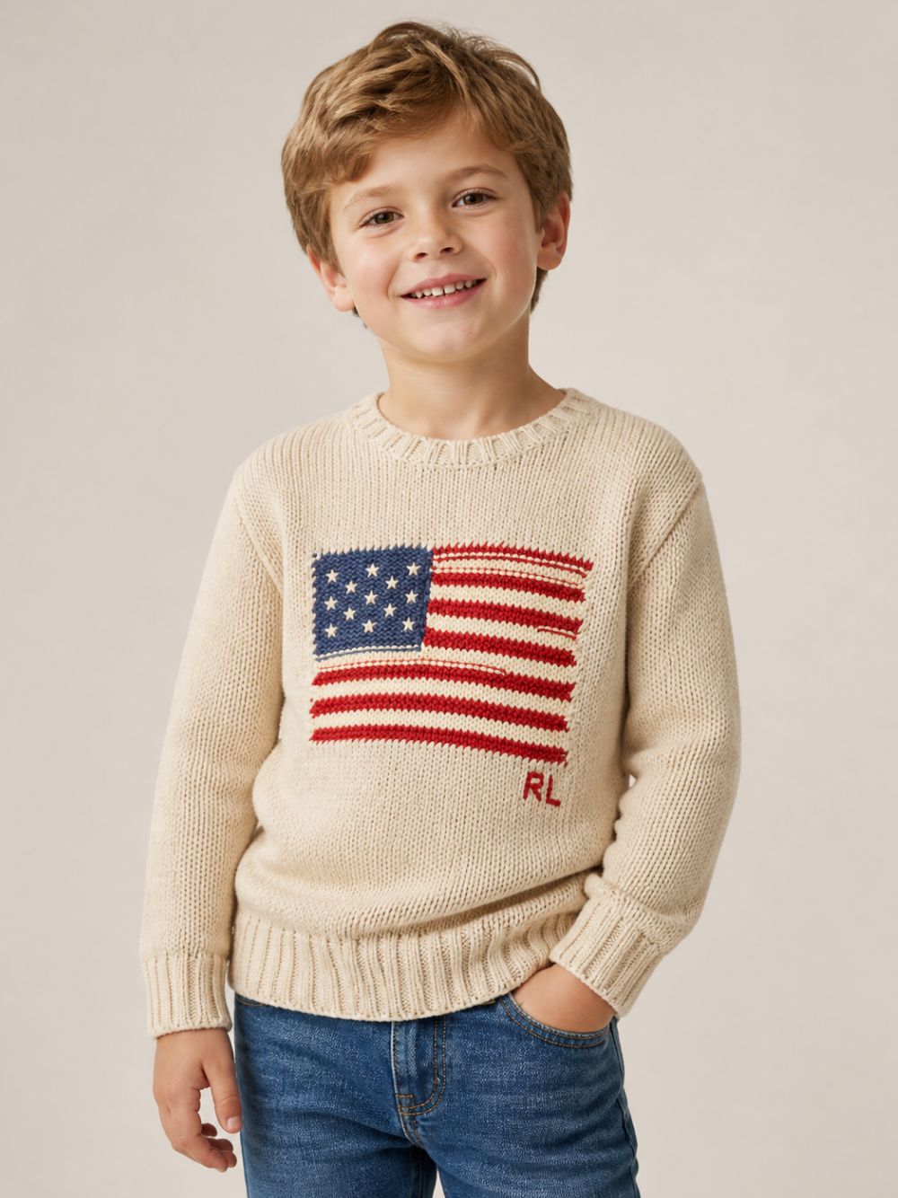 Maglione per bambino Polo Ralph Lauren Kids beige con ricamo bandiera 322B18575 001 Ralph Lauren kids 