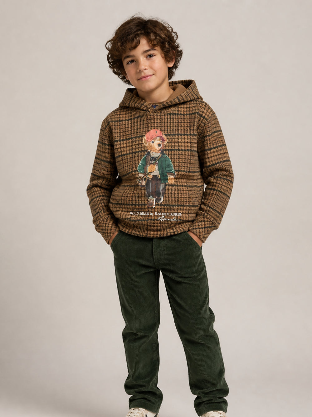 Felpa per bambino Polo Ralph Lauren Kids marrone con fantasia in pied-de-poule 322B27801 001 Ralph Lauren kids 