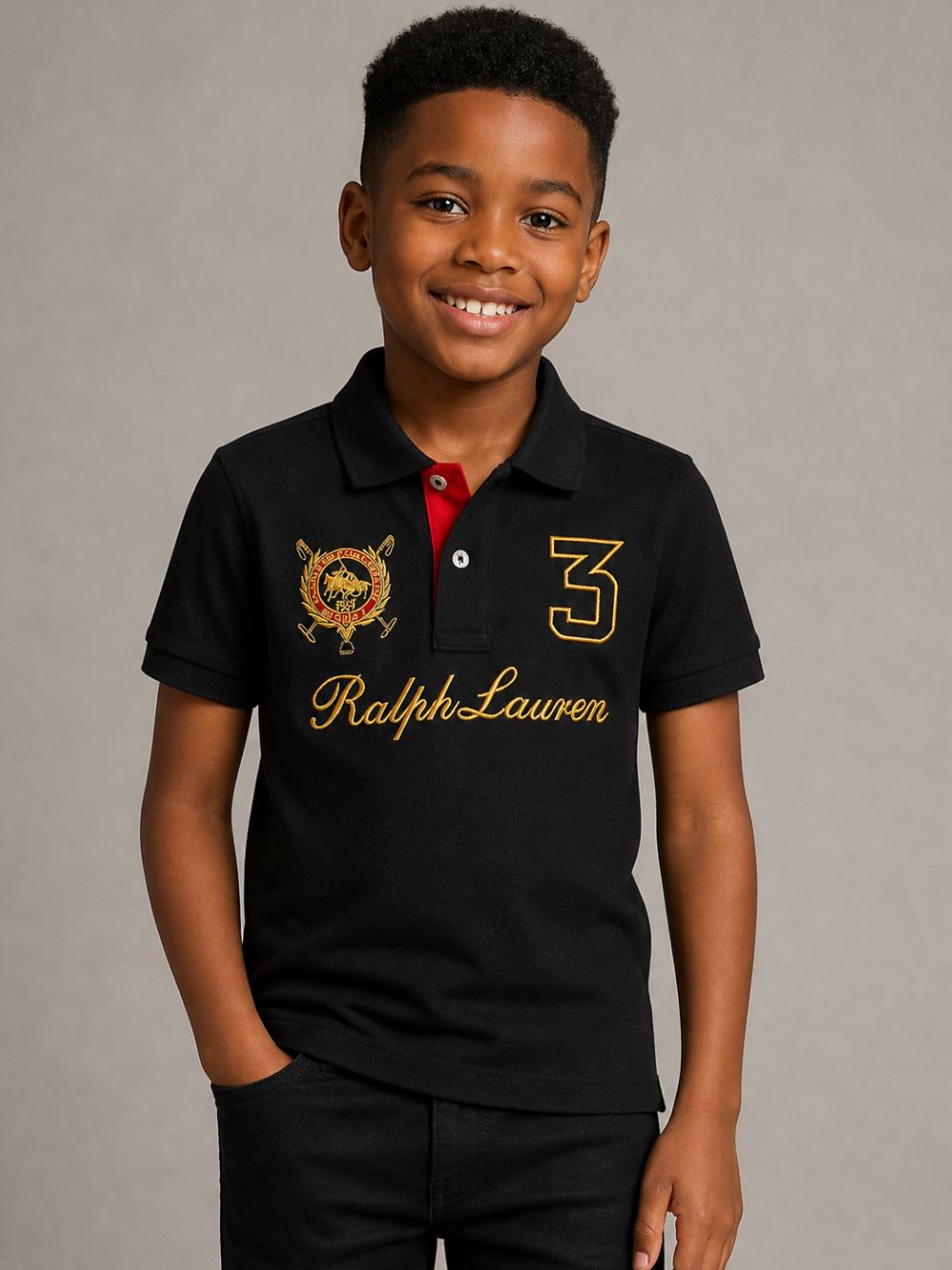 T-shirt per bambino Polo Ralph Lauren Kids nera con logo ricamato sul davanti 322B28163 BLACK Ralph Lauren kids 