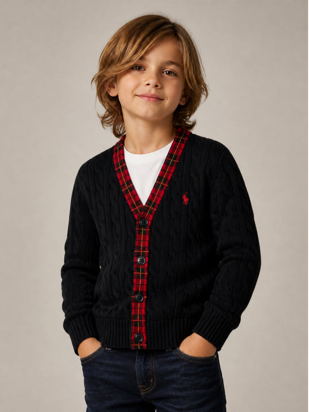 Cardigan per bambino Polo Ralph Lauren Kids nero con trama intrecciata 322B28345 BLACK Ralph Lauren kids 