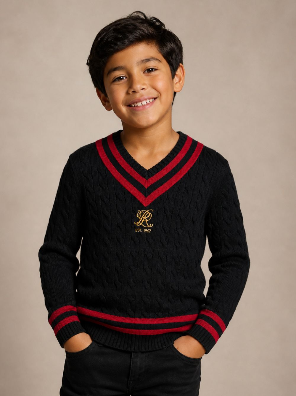 Maglione per bambino Polo Ralph Lauren Kids nero con maglia intrecciata 322B28777 001 Ralph Lauren kids 