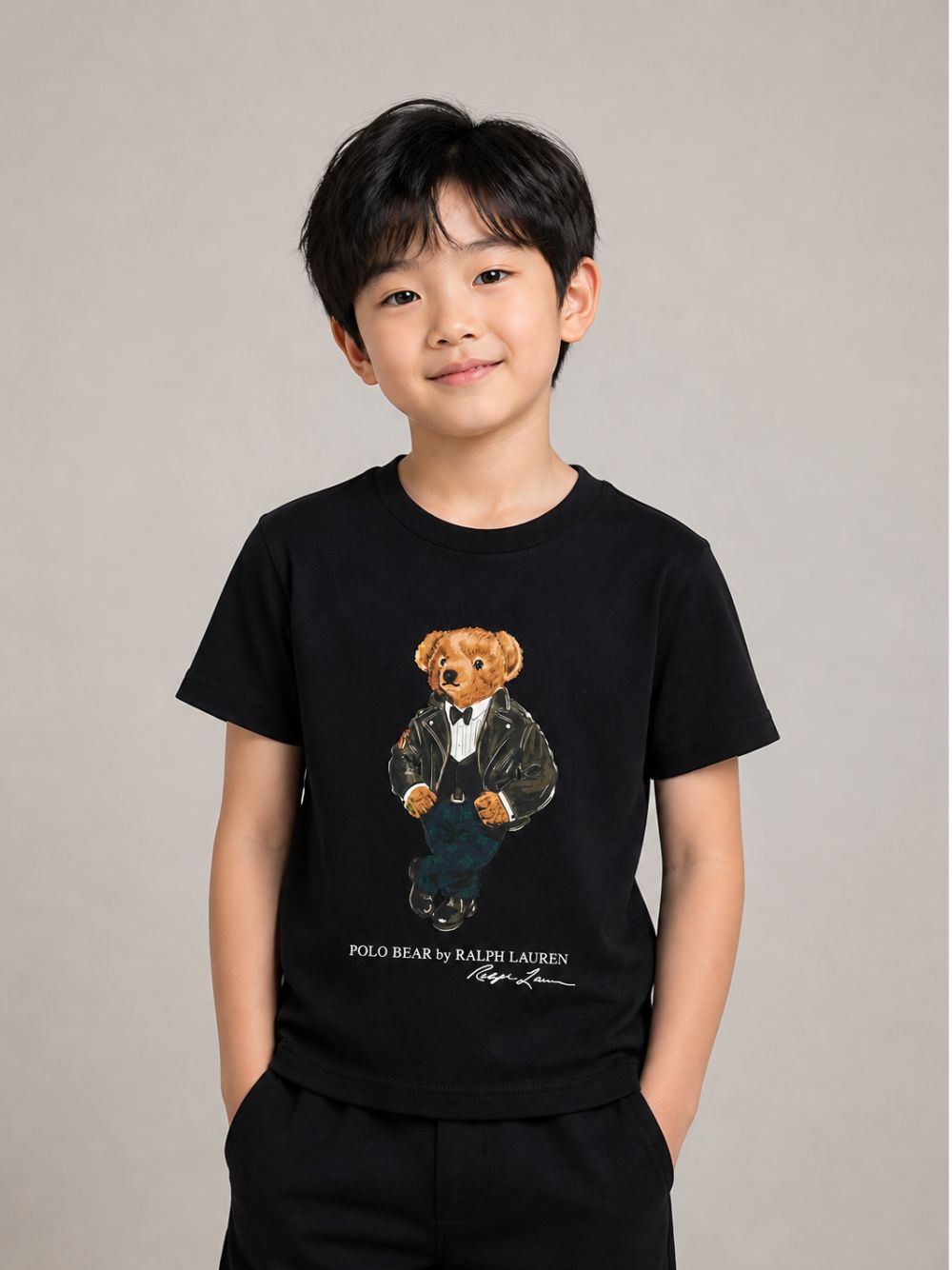 T-shirt per bambino Polo Ralph Lauren Kids nera con stampa Polo Bear sul davanti 322B29156 001 Ralph Lauren kids 